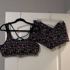 Black Floral Strappy Women's Swim Suit - Multicolor Accents-Size XXL